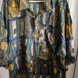 Mens Shirt By Freelance 3x, Green,  100% Silk, Short Sleeve. Very Soft & Light Weight.