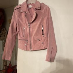 Leather Pink Zip Up Jacket