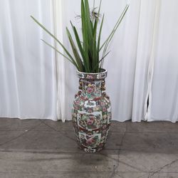 Colorful Chinese Porcelain Vase with Ornate Handles