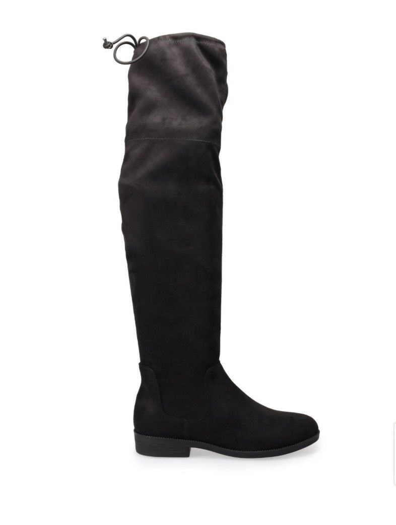 New SO English Muffin Women's Black Thigh-High Boots Tie Up Size 8 *Pick-up In Great Bridge*