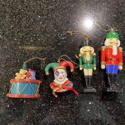 Four Christmas Ornaments: 2 Soldiers, Joker & Drum