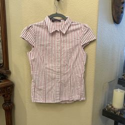 BRANDY MELVILLE Pink & White Striped Button-Up Cap Sleeve Shirt Size One Size