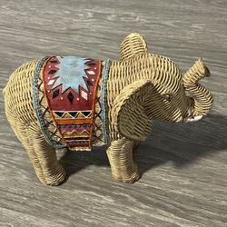 Resin Wicker Woven Style Elephant Sculpture Tusks Paper Weight