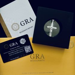 Genuine Moissanite Cross Pendant Sterling 925 Silver with Certificate New In Box