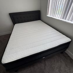 Gray Queen bed frame and mattress