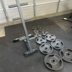 Weight plates and weight rack 300.00 OBO 