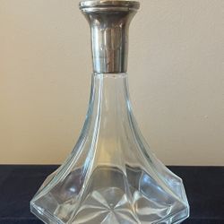 Vintage 1950s MCM Cristal d’Versailles Decanter with Silver-Plated Metal Band