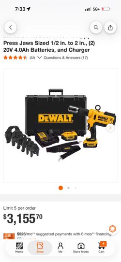 DeWalt 20V Cordless Press Tool Kit