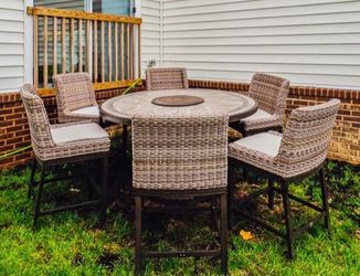 Outdoor dining set: Agio Anderson 7 pc high dining set with fire table