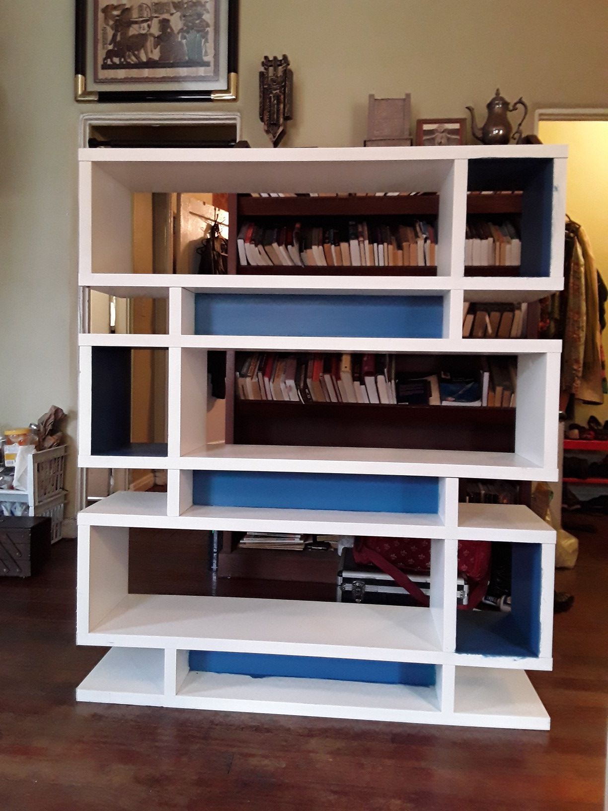 Unique Ikea bookshelf, white and blue