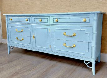 Thomasville allegro faux bamboo Hollywood regency 9 drawer allegro dresser credenza