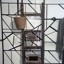Rustic Ladder With Wire Baskets