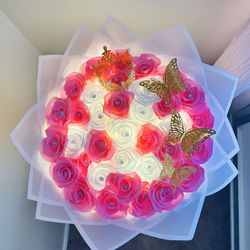 35 Pink And White Rose Bouquet!