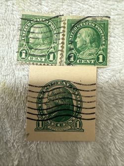 Jefferson ,Ben Franklin 1cents postal stamps green