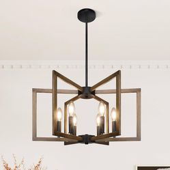 6-Light Modern Farmhouse Pendant Lights for Kitchen Island, Vintage Geometric Dining Room Lighting Hanging, Industrial Chandelier for Hallway Foyer, R