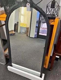 New 23" X 42" Hand Carved Rose Mirror Black Arch Wall Decor for Living Room Bathroom
