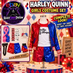 Harley Quinn Girls Costume Set Size 130 Medium  6-7