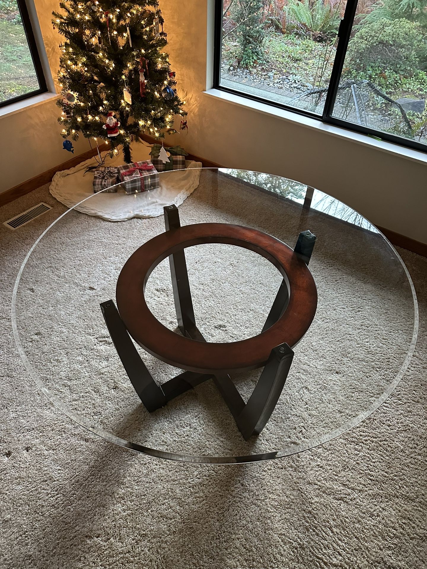 54” Round Beveled Glass Top Dining Table + 4 Chairs