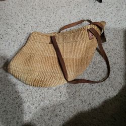 Woven Handbag With Leather Straps