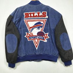 Vintage Leather/ Suede NFL Buffalo Bills Rugby Club Jacket XL