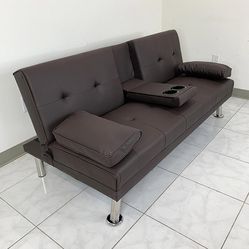 $155 (New in Box) Sofa bed futon convertible folding recliner couch furniture 65x30x31” cup holder 
