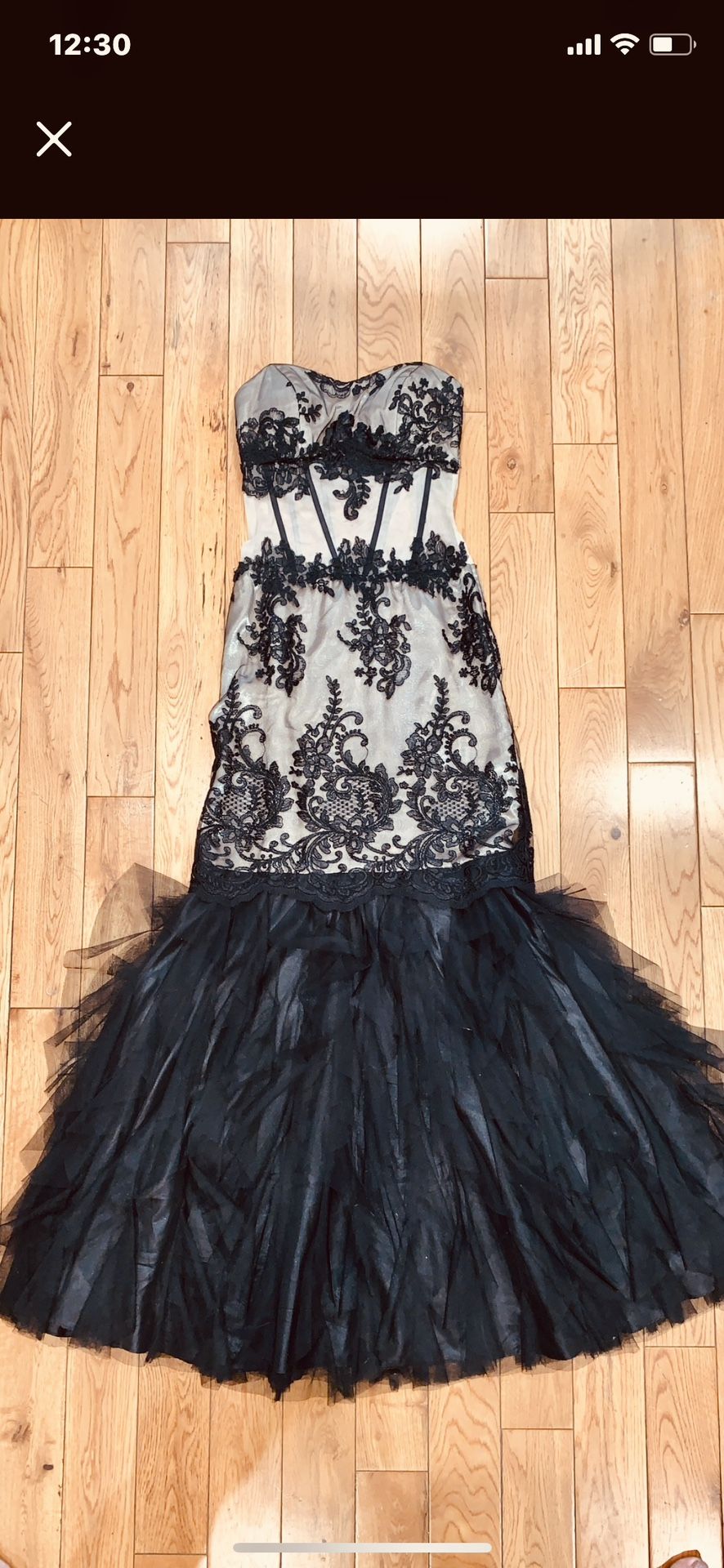 Y2K - Nights by "Teeze Me" Goth Glam Strapless Nude Black Mermaid Corset Dress