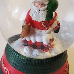 3" Minature Small Little Santa With Bag Of Toys And Bird Snowglobe 