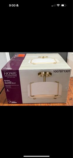 HDC Brookley 14 in. 2-Light Brushed Gold Semi-Flush Mount w/White Fabric Shade