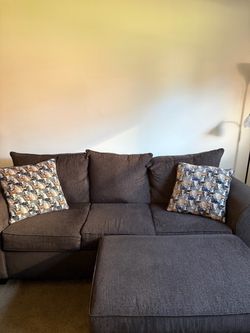 Dark Gray Fabric Sectional Sofa with Ottoman