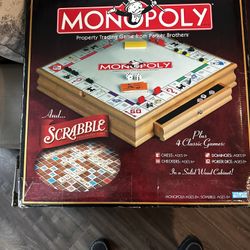 Quality Solid Wood Game Cabinet Featuring Monopoly plus 4 Classic games!