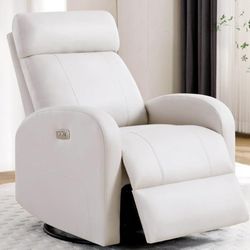 Power Swivel Rocker Recliner, Faux Leather Rocking Recliner Chair with USB Port, Swivel Glider Recli