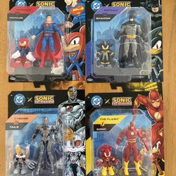 DC x Sonic Figure Lot (Batman, Superman, Flash, Cyborg)