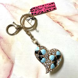 Betsey Johnson Heart Flower Rhinestone Key Chain 