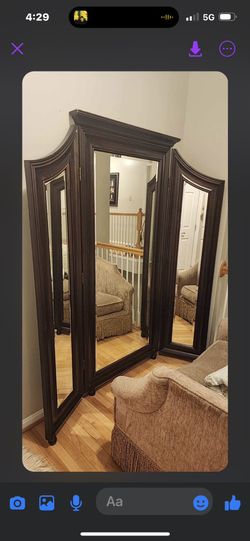 Vintage solid wood floor standing three tier mirror