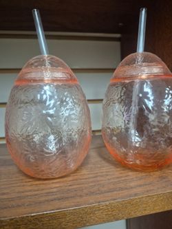 Pink Egg-Shaped Plastic Cups with Straws – Set of 2