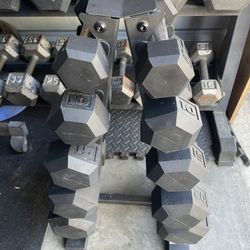 Hex Rubber Dumbbells Weights with a rack… Home gym Fitness…