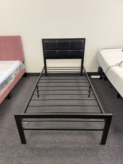 Twin Metal Bed Frame with Upholstered Headboard