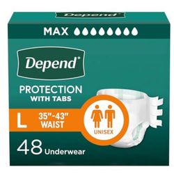 Depend Incontinence Protection with Tabs, Unisex, Large