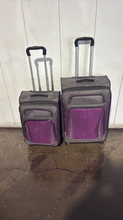 Sam Nite luggage, two pieces, purple and gray