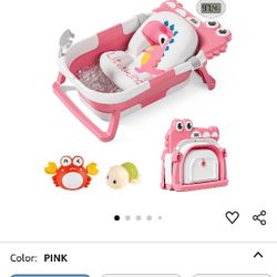 TPN Collapsible Baby Bathtub for Infants to Toddler with Real-time Temp Monitor+Floating Cushion,Foldable Baby Bath Tub Set Applicable 0-36 Month,Perf