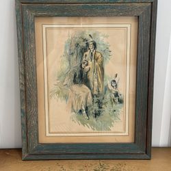 Antique Original J.H. Cassell 1903 Framed Lithograph Native American Indian “The Lonely Maiden”