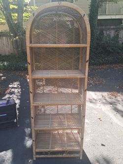 vintage rattan and wicker arched bookshelf