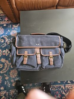Canvas Messenger Bag with Leather Trim
