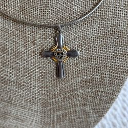 Sterling silver and gold wash “I am the Light of the World” cross necklace with snake chain