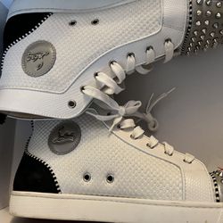 Christian Louboutin Lou Spikes Orla White High Top Sneakers for