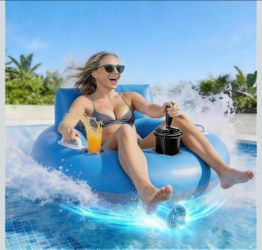 Motorized Pool Float Adult Rechargeable Electric Tube with Backrest & Cup Holder