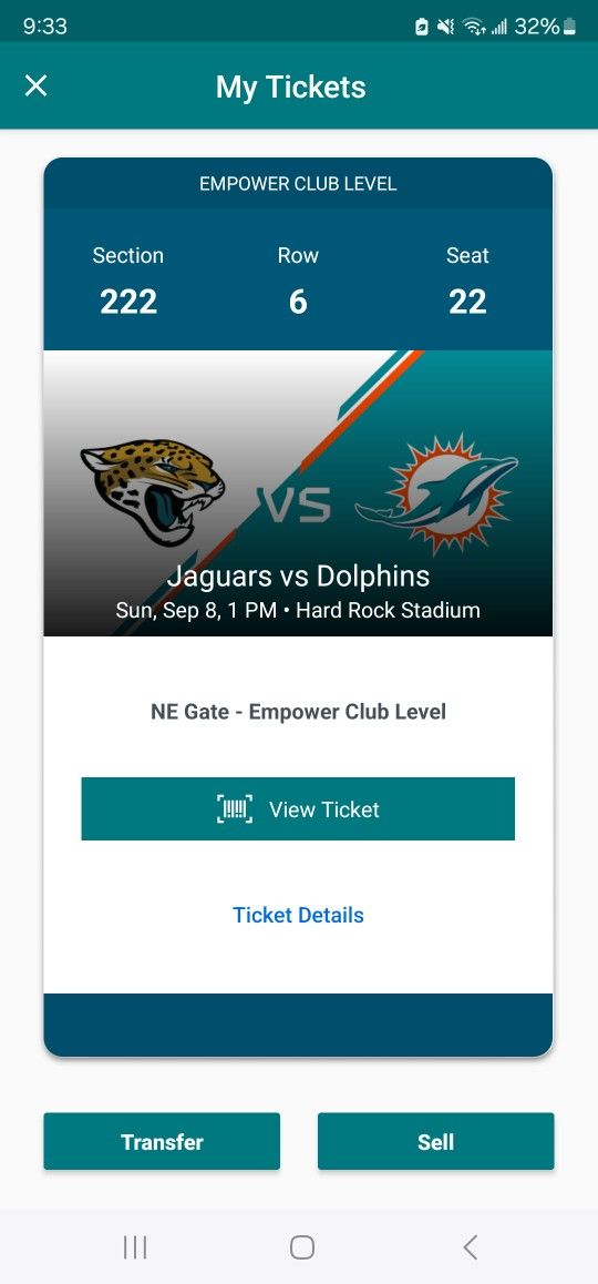 Club Level Dolphins Vs Jaguars Ticket Season Opener