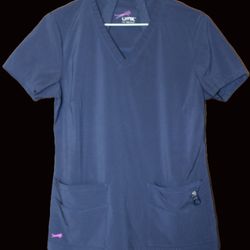 LYNX Navy Blue Spandex Stretchy Professional V-Neck Scrub Top t tee shirt Women's Size S M L