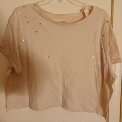 Brand New Ladies Large Pink Gold Stars Crop Top 