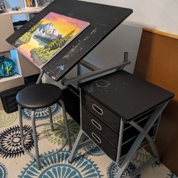 Art painting Drafting Desk With Drawers